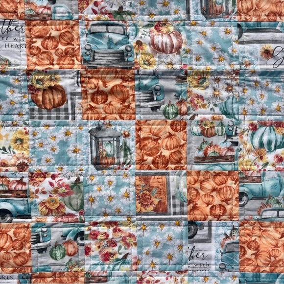 Handmade Quilt 36” x 42” Autumn Pumpkin Thanksgiving - Picture 3 of 7